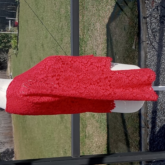 Alice + Olivia Red Pasha Lace Long Sleeve Blouse Size Small Eyelash Cuffs & Hem - Picture 6 of 16